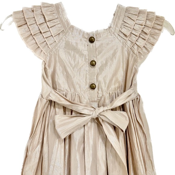 Mustard Pie Dress in Blush shiny lame’ and soft cotton ivory  Girls size 6x - Picture 2 of 9
